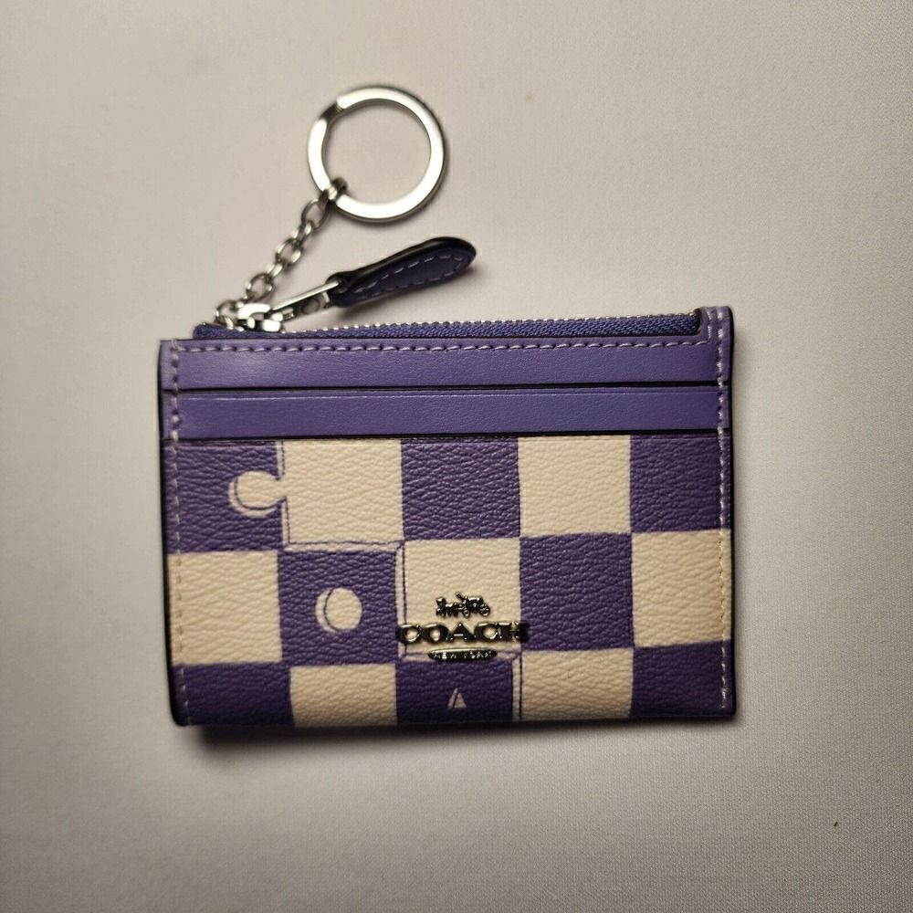 NWT COACH CR825 Mini Skinny Id Case Checkerboard Print Light Violet